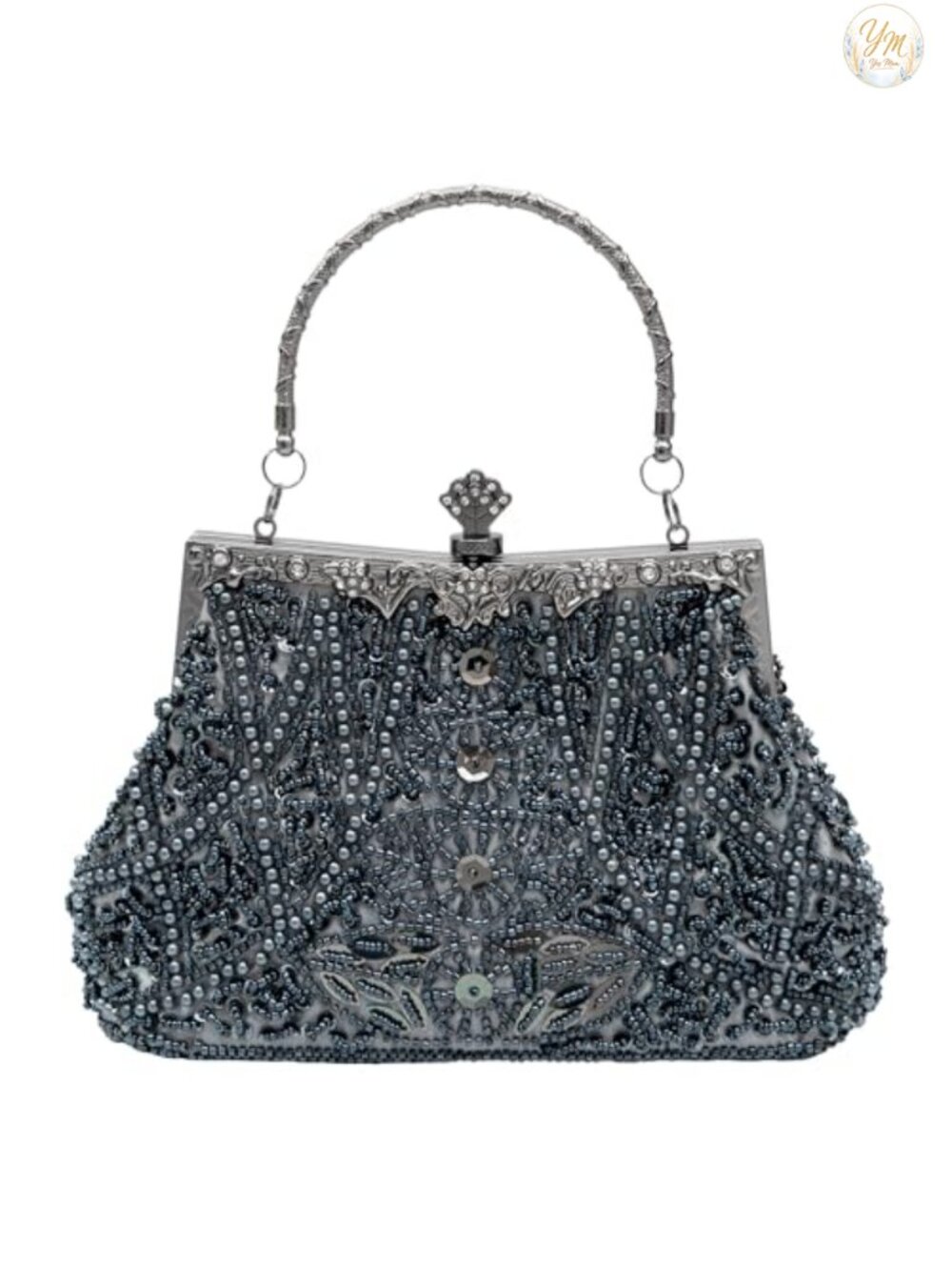 Beaded Sequin Rhinestone Clutch Evening Bag with Detachable Chain